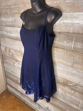 Steppin Out vintage 90s Spaghetti strap metallic blue mini cocktail Dress